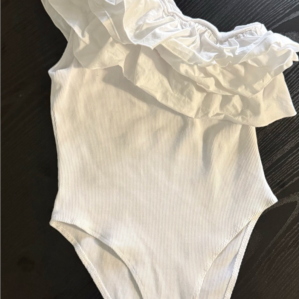 Zara White One-Shoulder Ruffle Bodysuit - Picture 6 of 7